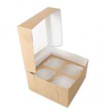 Короб картонный под  4 капкейка крафт с окном